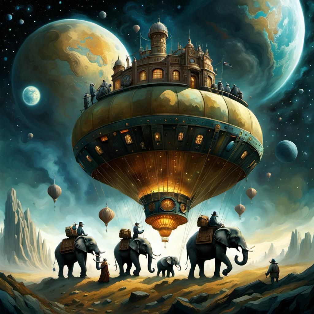 Elephants Carry Flat World Through Space Art