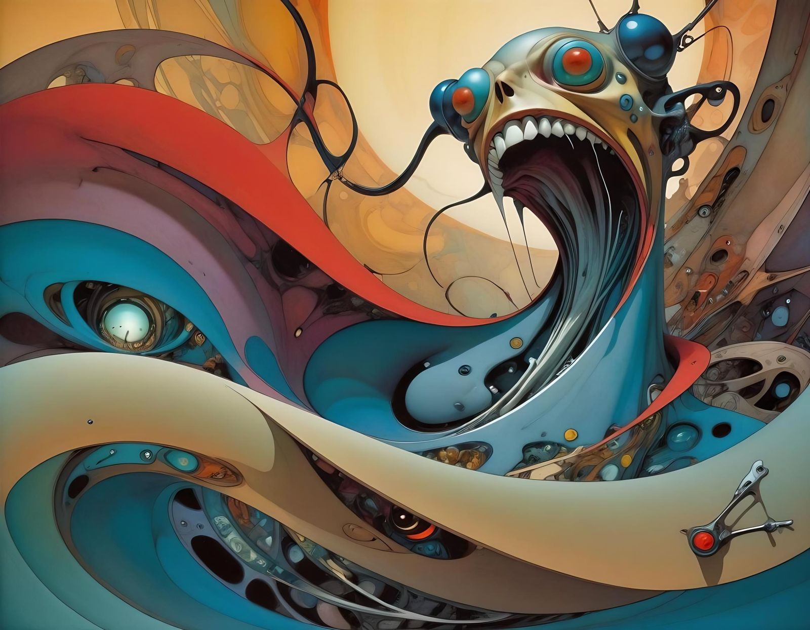 Abstract Art with Complementary Colors in Surreal Style