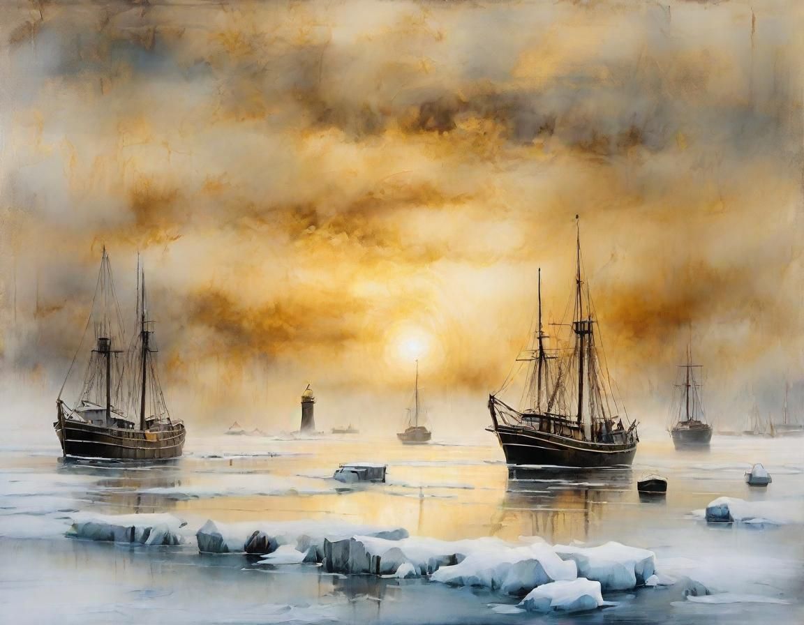 Frozen Harbor Seascape in Romanticist Style
