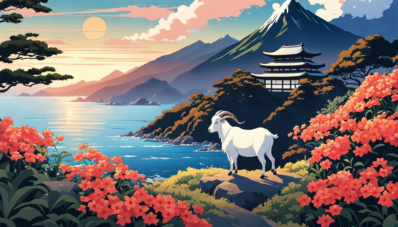 Goat Enjoying The View . . . Ukiyo-e Style