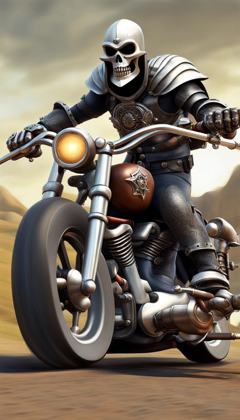 Medieval Knight Rides a Harley Chopper