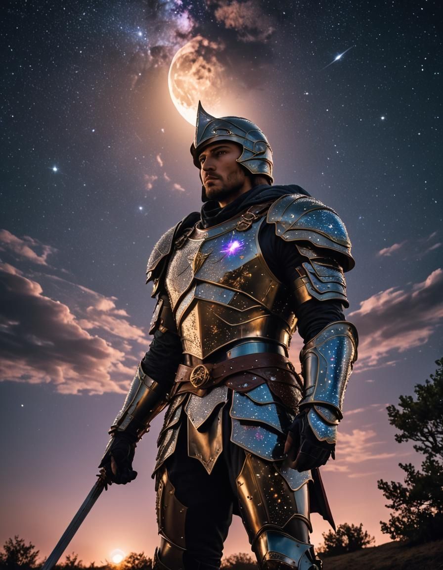 Night Knight Under the Stars in Fantasy Realism