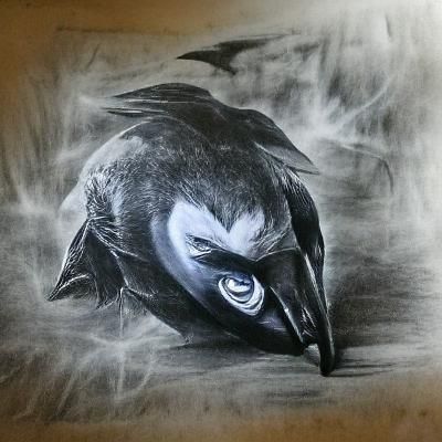 Raven Charcoal Drawing: Detailed Bird Portrait