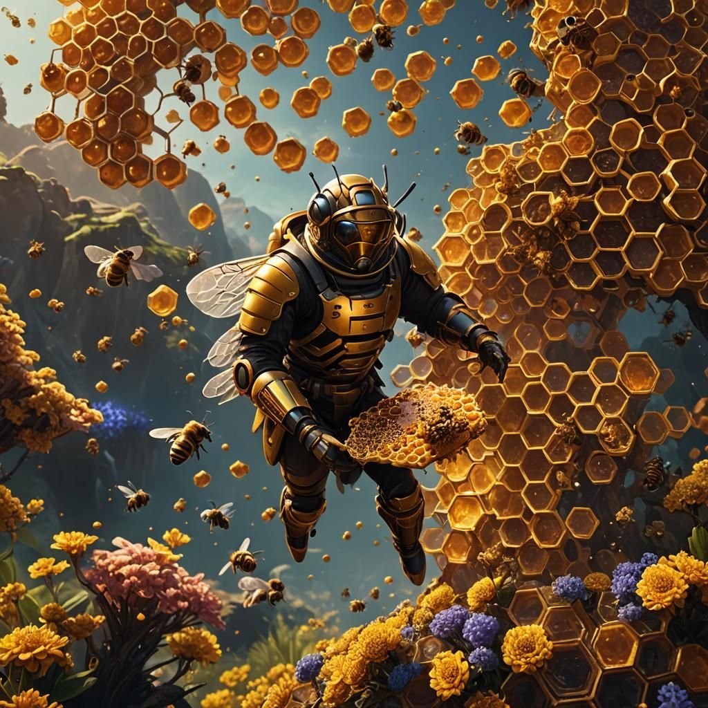 Man Icon Moves to Honeycomb: Detailed Digital Art