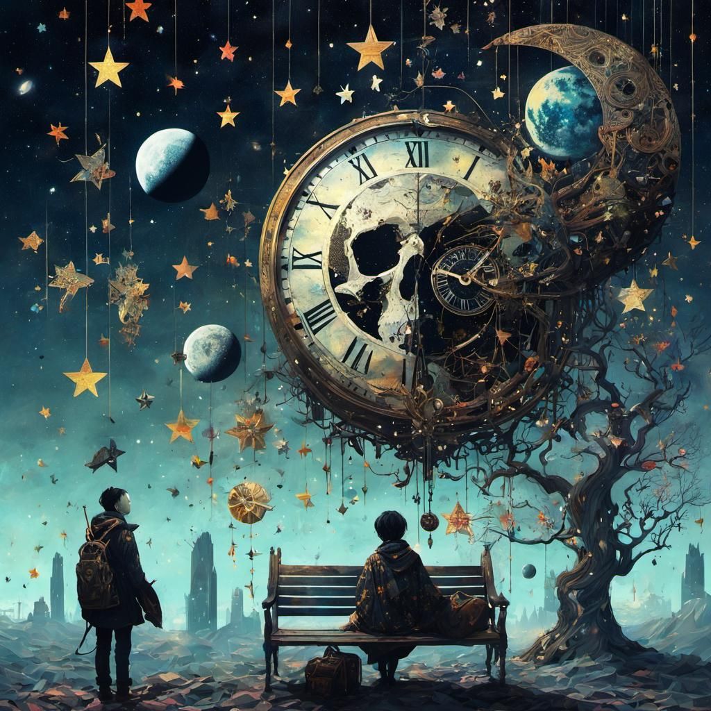 Surreal Starry Silhouette with Glitch Effects