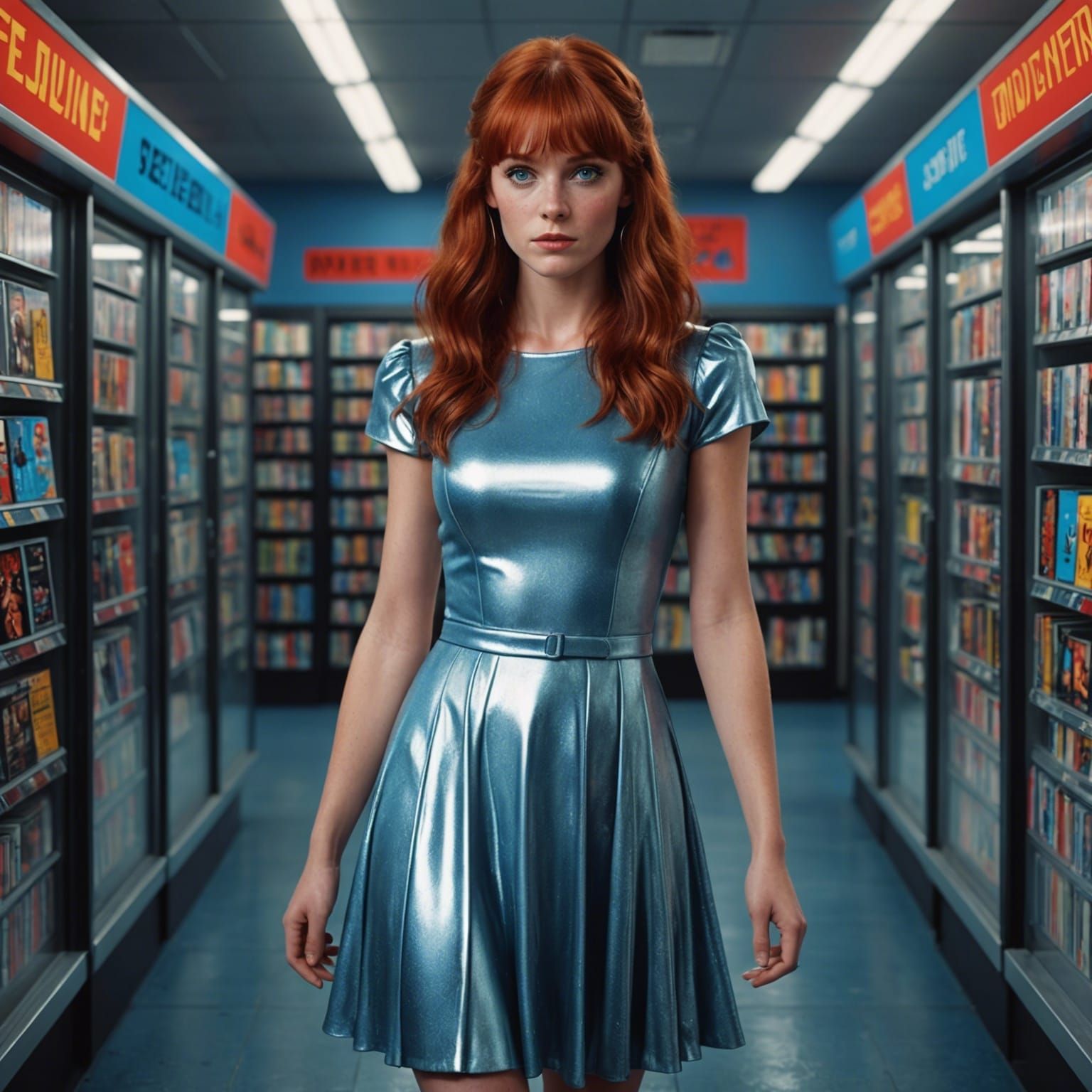 Woman at Video Store in Detailed Digital Painting