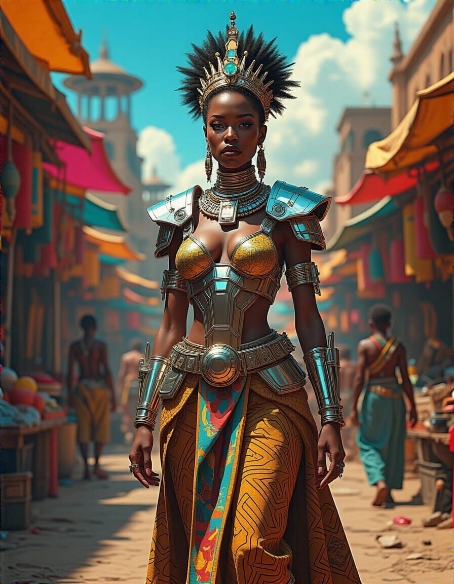 Afrofuturist Queen in Neon Regalia on Alien Planet