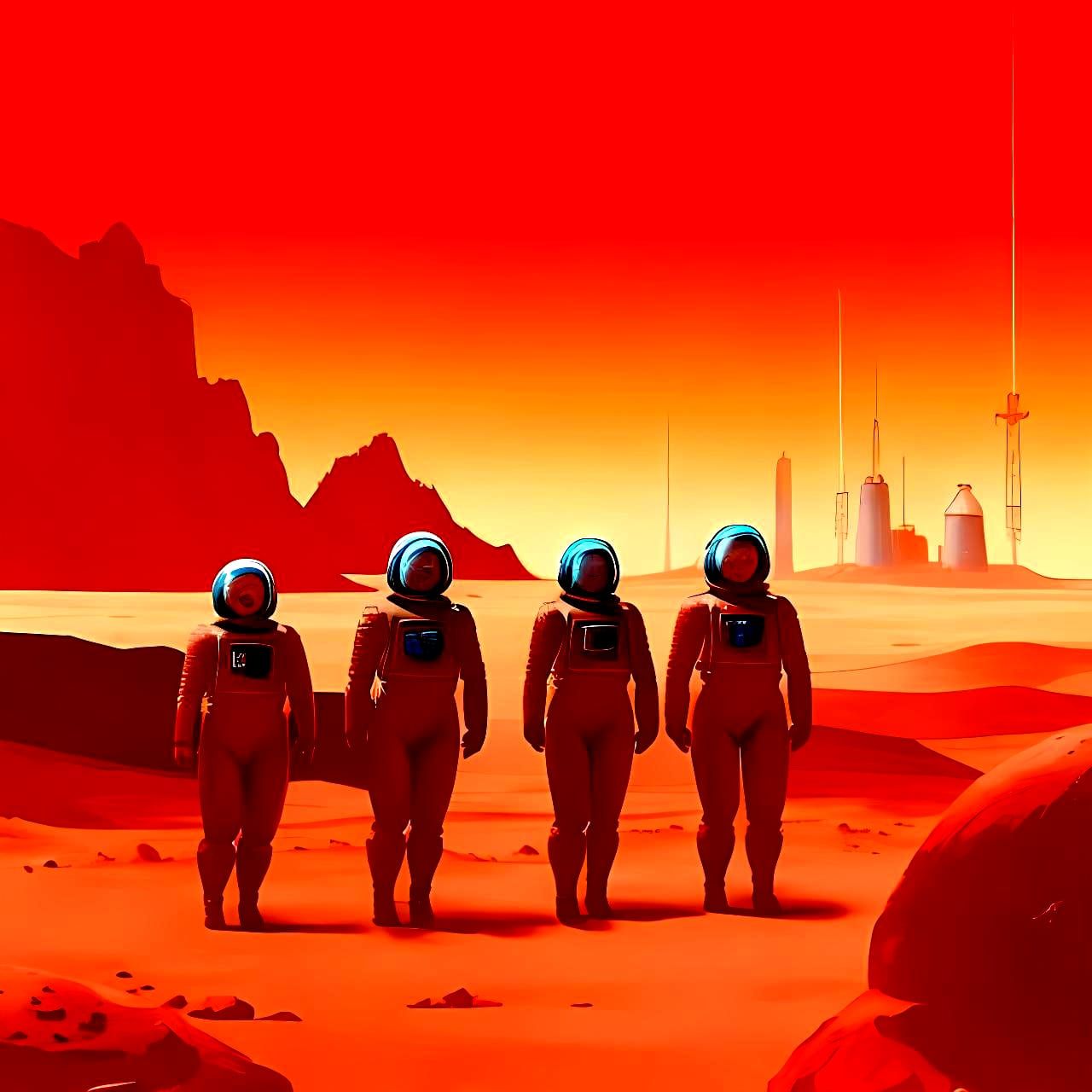 Soviet Cosmonauts on Mars in Retro-Futuristic Art