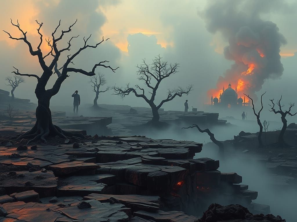 Post-Apocalyptic Earth Landscape with Skyfire