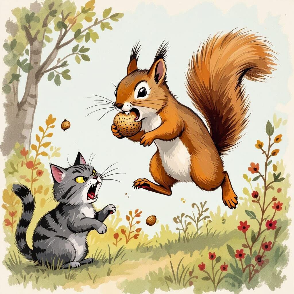 Squirrel's Great Escape: A Whimsical Illustration