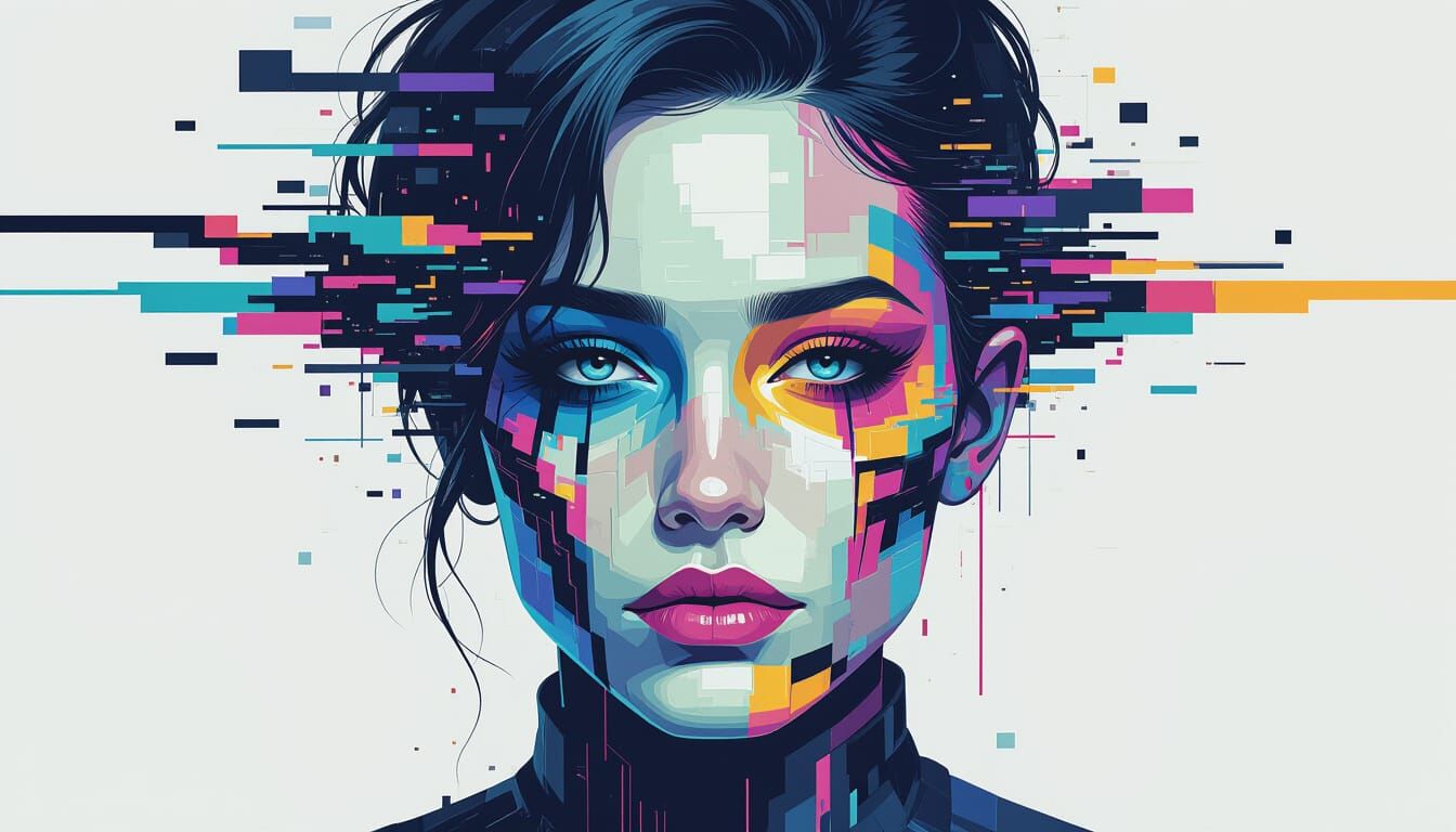 Distorted Glitch Portrait in Digital Art Style