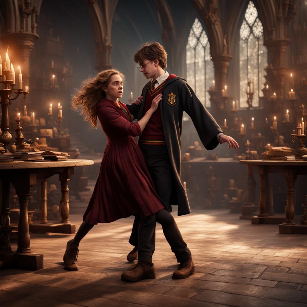 Harry Potter and Hermione Dancing: Detailed Fantasy Art