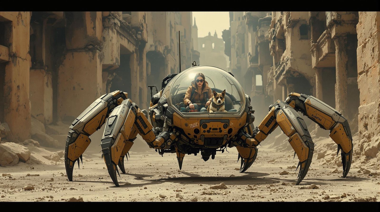 Human Explorer Cruises Through Abandoned Alien City Streets