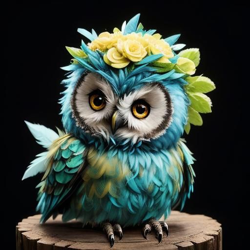 Adorable Knitted Blue Baby Owl with Mohawk