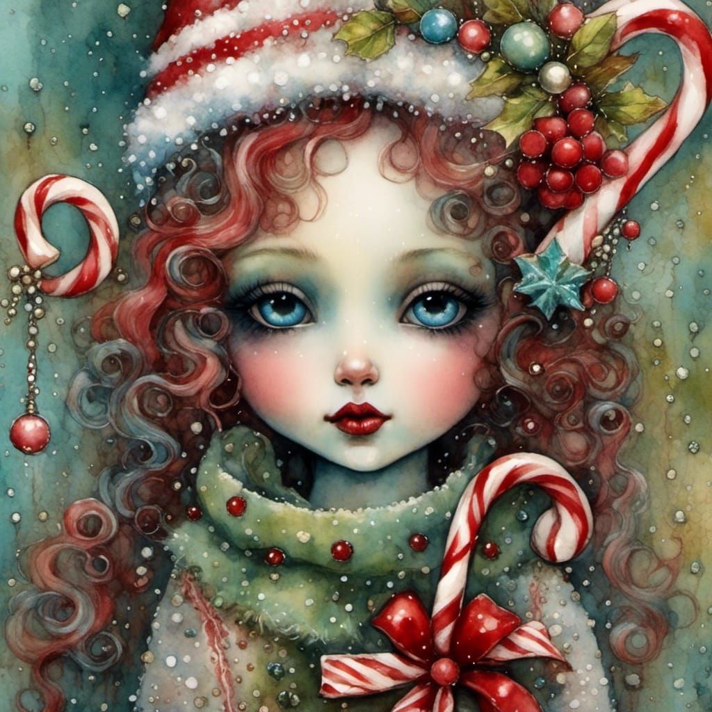 Festive Whimsical Creature Portrait in Mixed Media