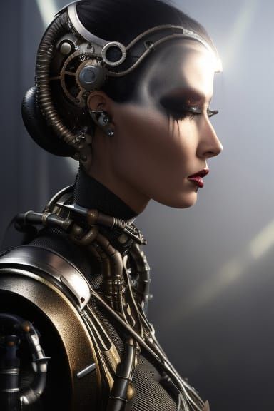 Steampunk Android Portrait in Biomechanical Horror Style