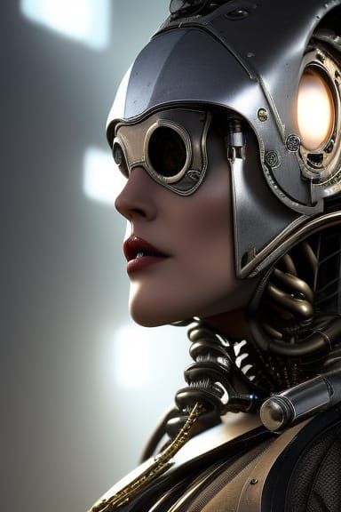 Steampunk Android Portrait in Biomechanical Horror Style