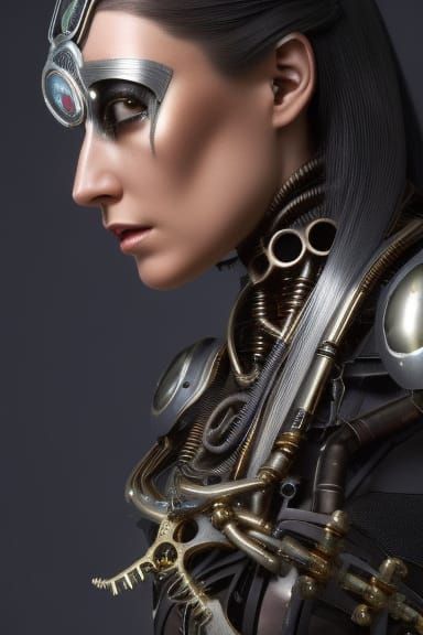 Surreal Steampunk Android in Dark, Sinister Lighting