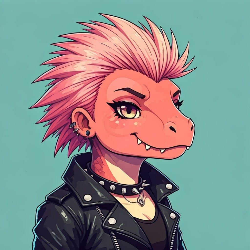 Cute Punk T-Rex Girl in Anime Style