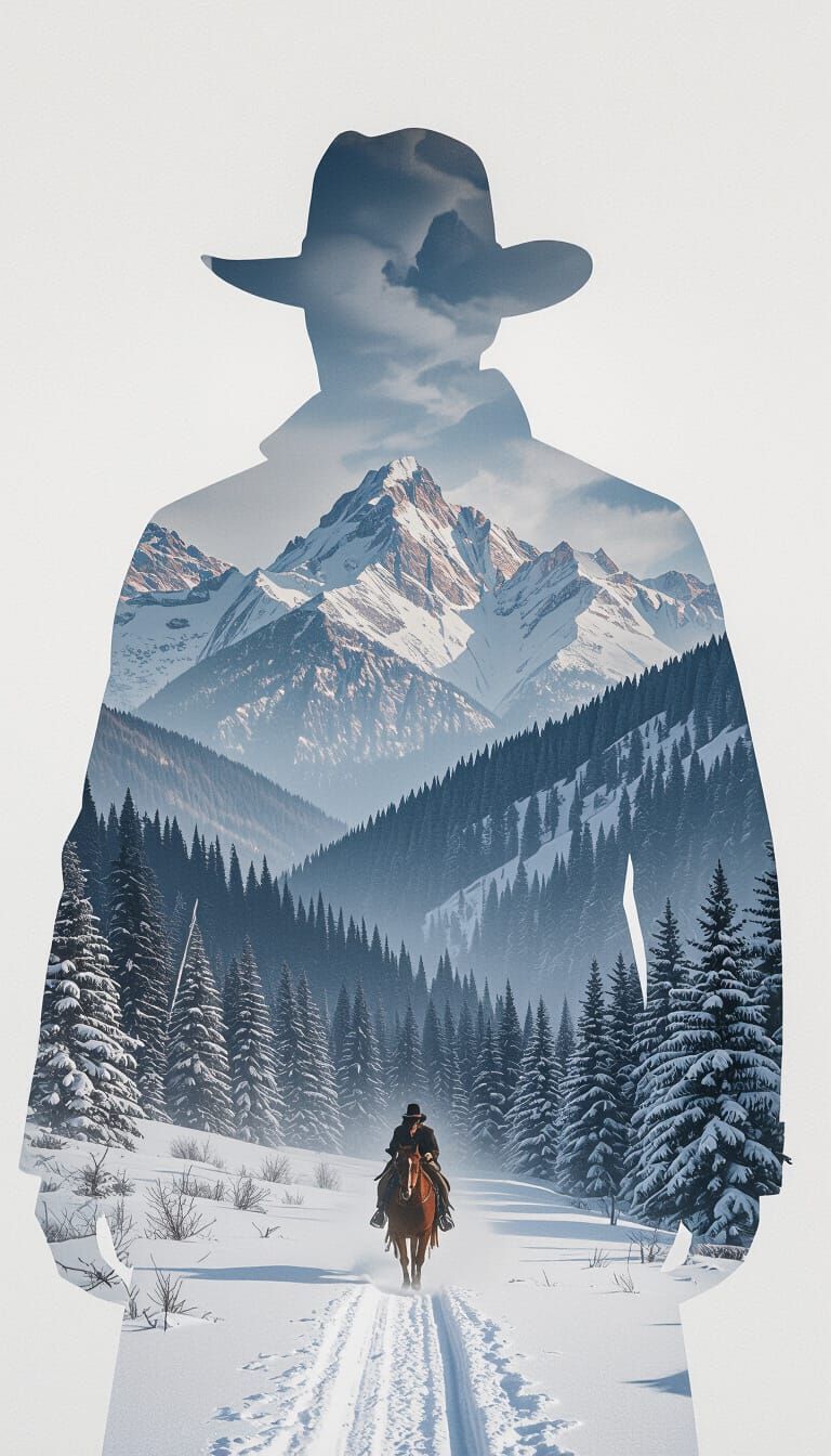 Winter Silhouette: Double Exposure Landscape