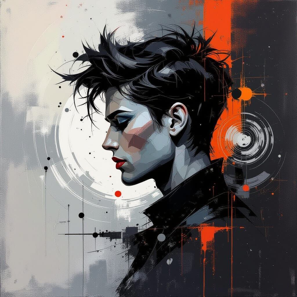 Abstract Painterly Profile in Expressive Splashes