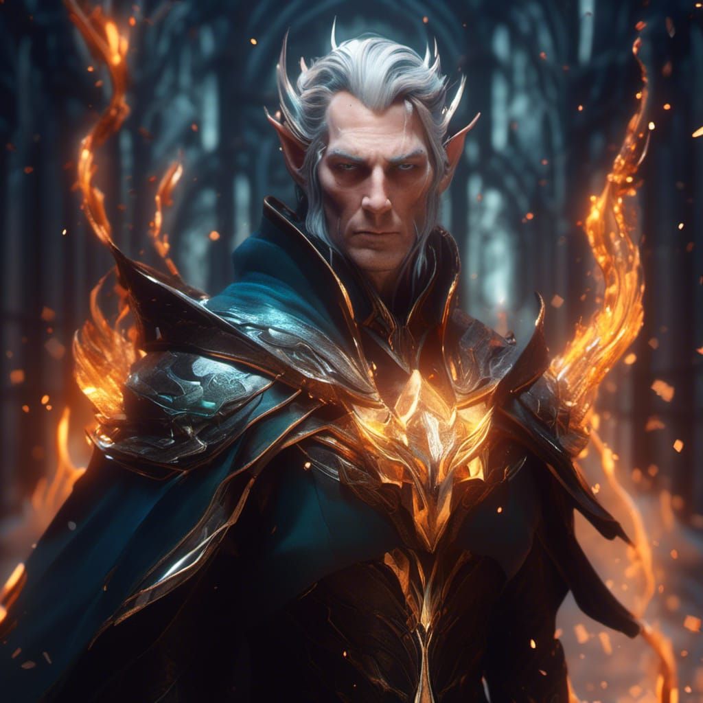 Winter Elf Wielding Dark Magic in Hyperdetailed Portrait