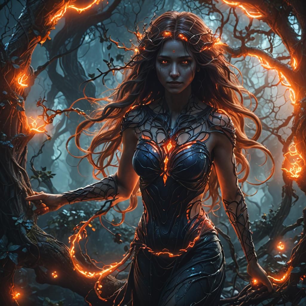 Mystical Embrace in Dark Fantasy Landscape