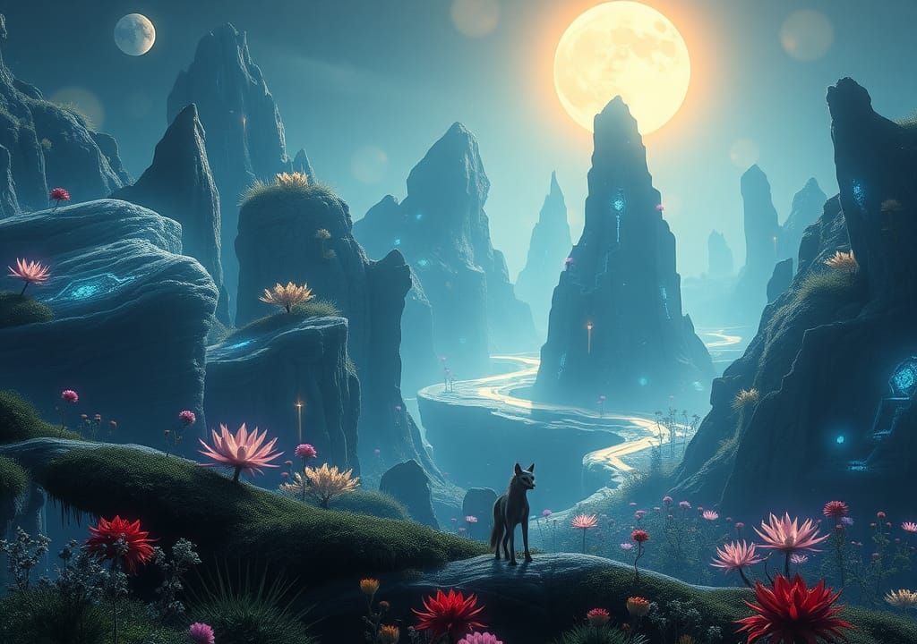 Mystical Alien World with Na'vi in Surreal Style