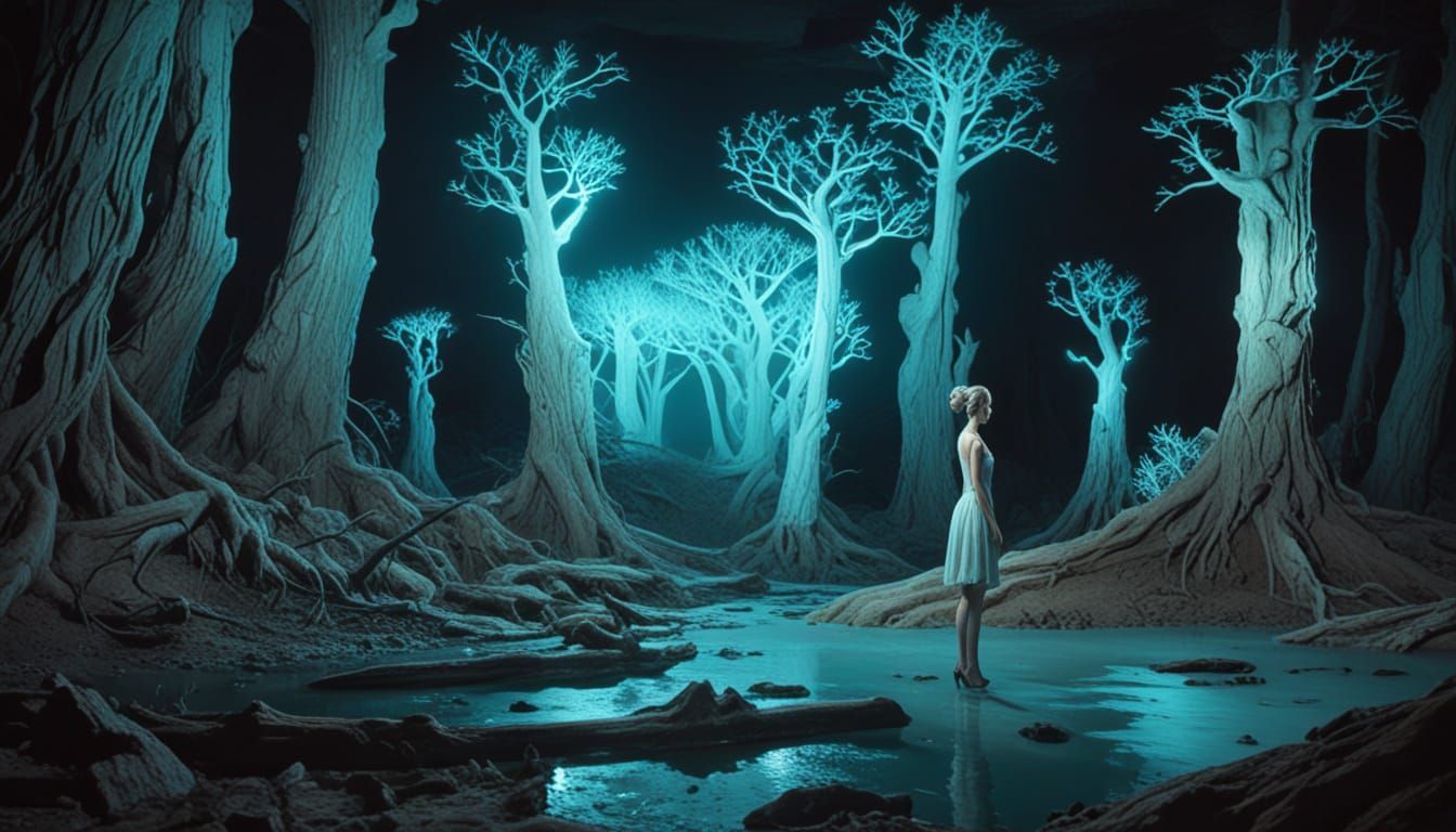 Luminescent Mythical Creature in a Surreal Underground Fores...