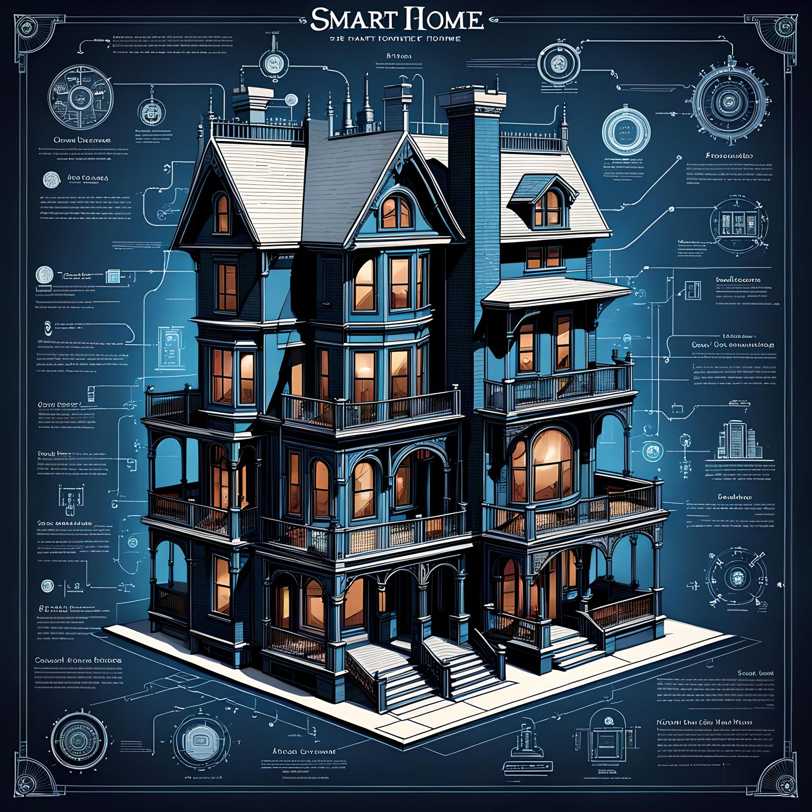 Victorian Steampunk Smart Home Diagram Illustration