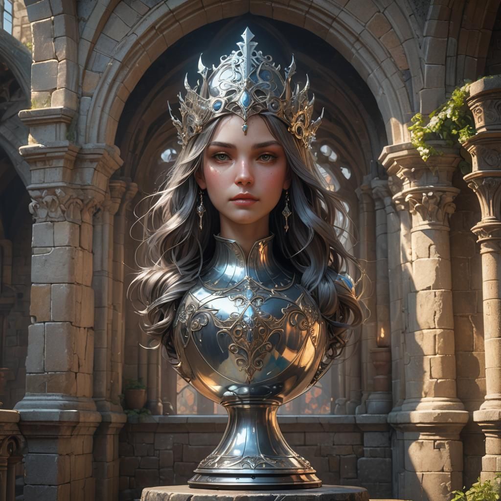 Silver Chalice Portrait in Castle, Detailed Concept Art