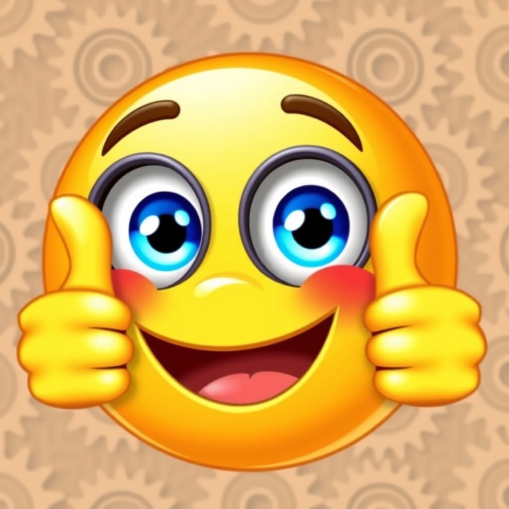 Joyful Emoji in Industrial Gear Pattern