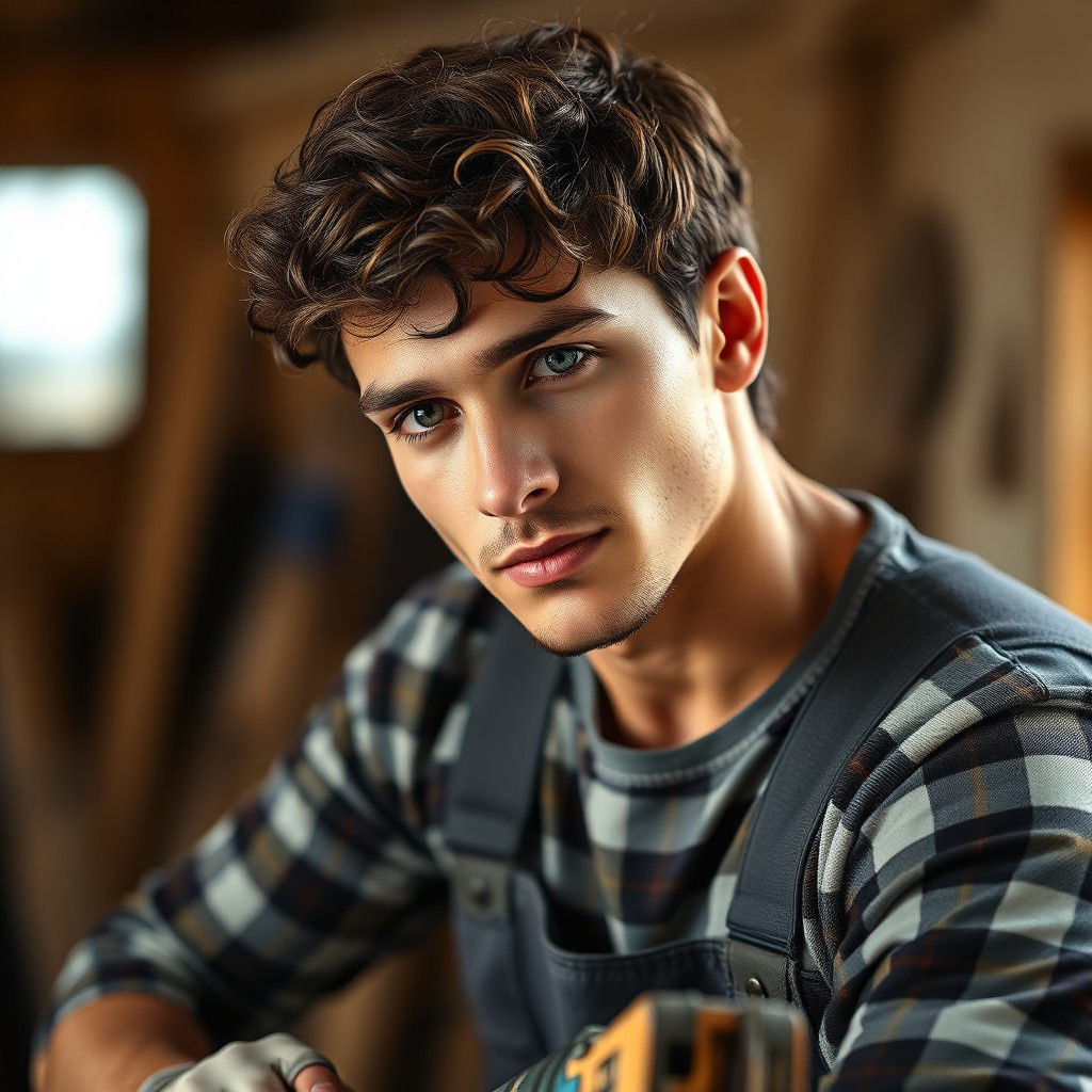 Attractive Young Carpenter Working, Professional Photography