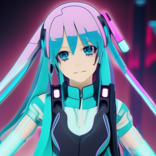 Hatsune Miku in Cyberpunk 2099 Neon Style
