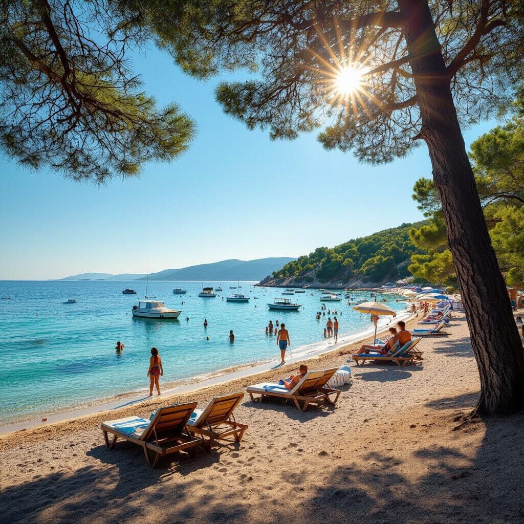 Woman Sunbathing on Beach in Bright Sunlight