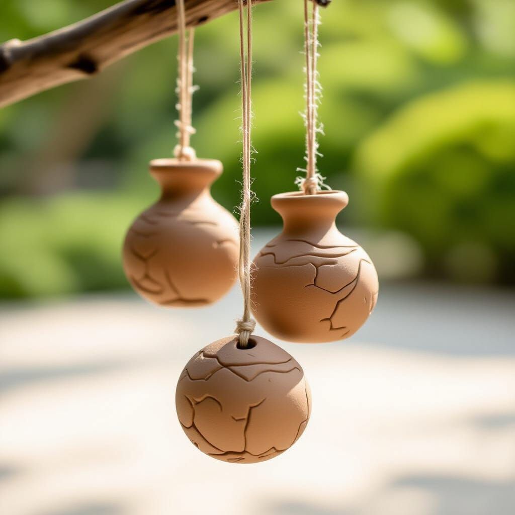 Handmade Clay Wind Chimes in Natural Zen Garden