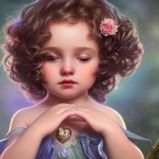 Baby in Dress with Hearts, Hyperdetailed Digital Art