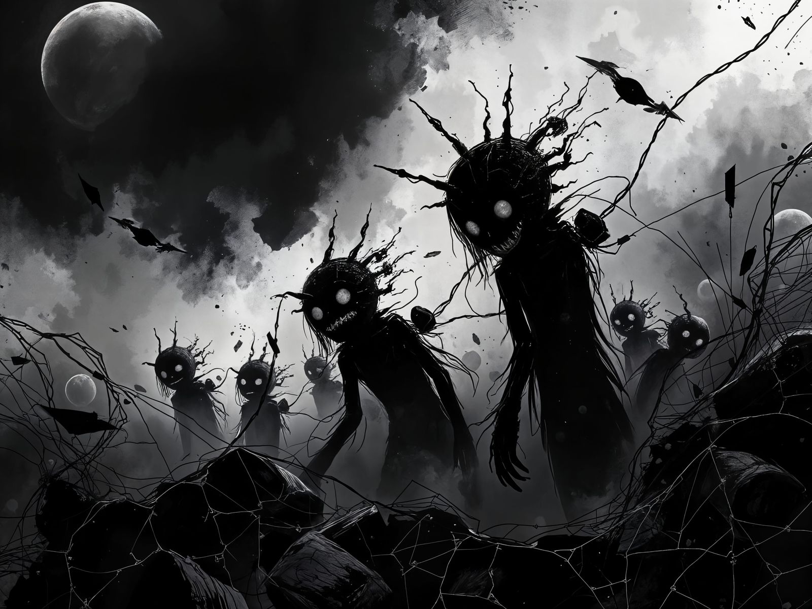 Haunting Souls in Monochromatic Manga Panel
