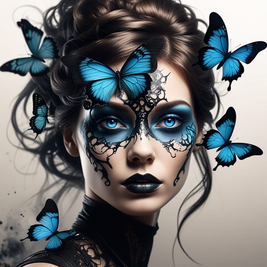 Gothic Butterfly Girl Silhouette in Multiple Exposure Art
