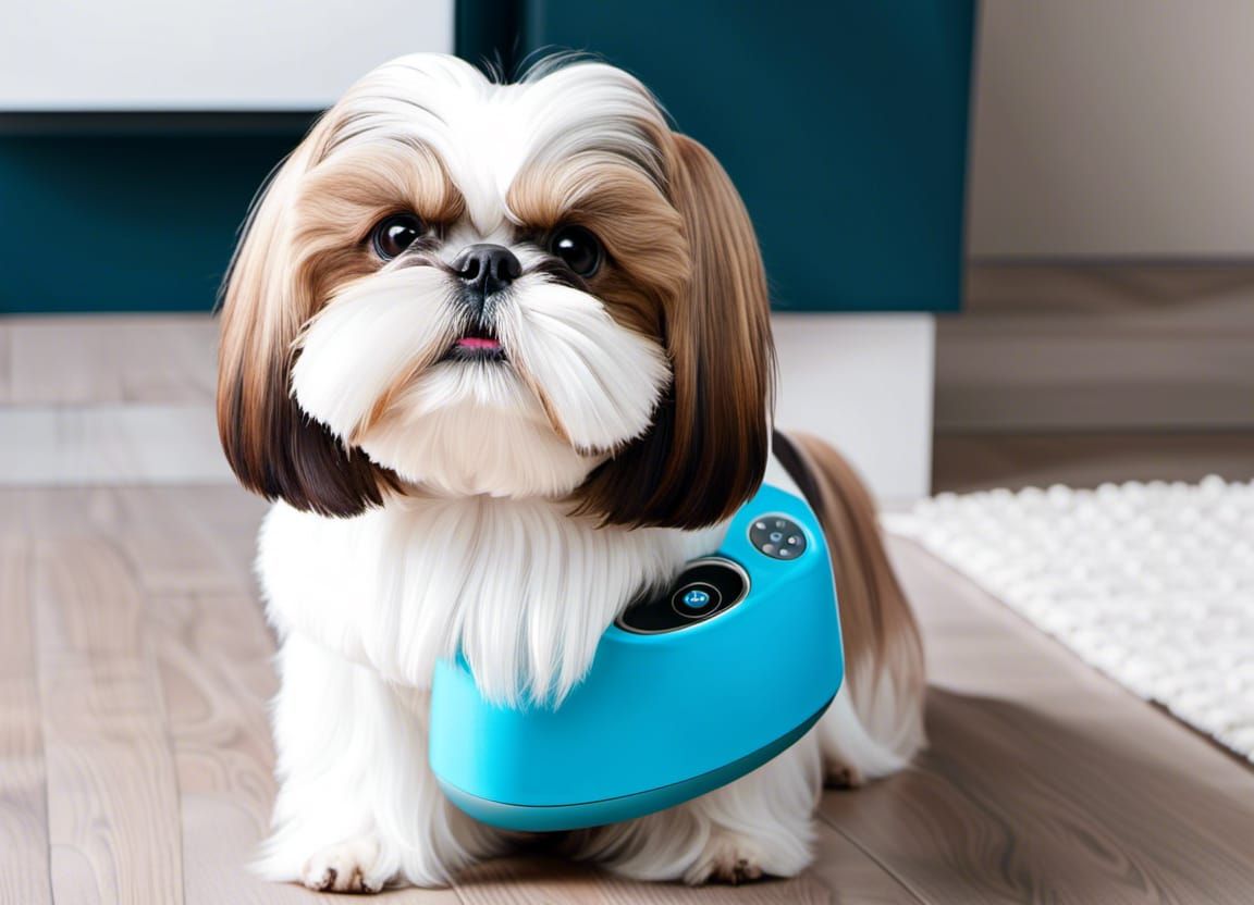 A beautiful little Shih Tzu with automatic dog poo collector...