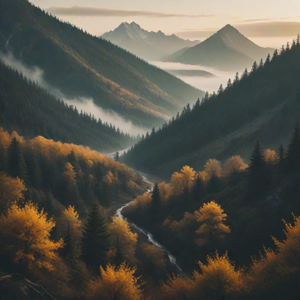 Grainy Mountain Landscapes in Cinematic Style