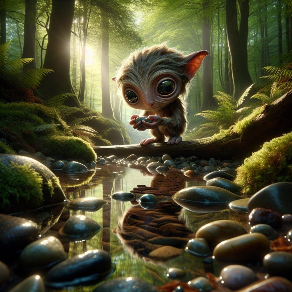 Ancient Woodland Spirit Collects River Stones