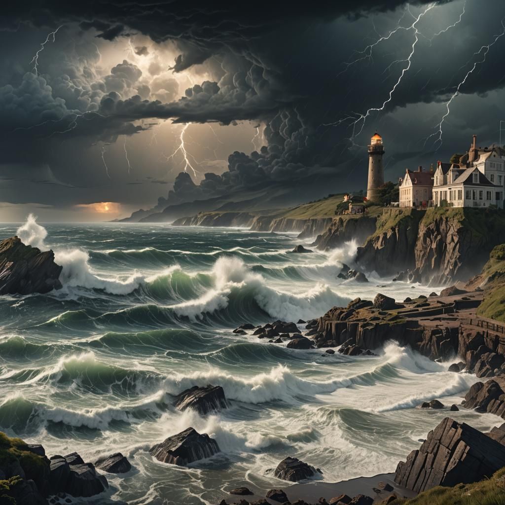 Dramatic Storm Swept Coastal Landscape Digital Painting