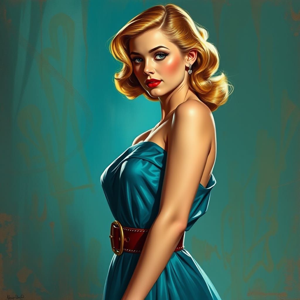 1950s Pin-Up Portrait in Impressionist Style