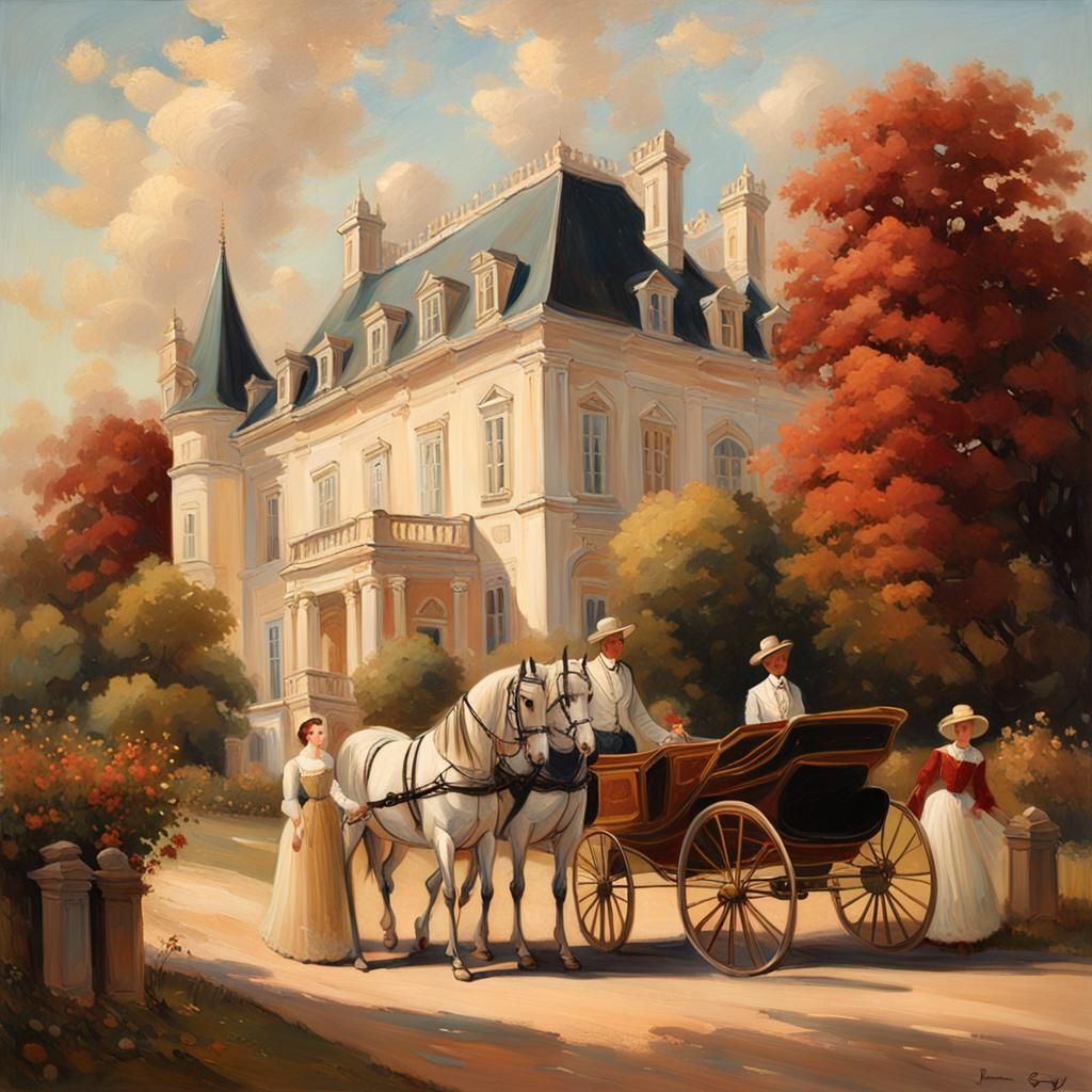 Neo-Renaissance Chateau Scene in Sunlight