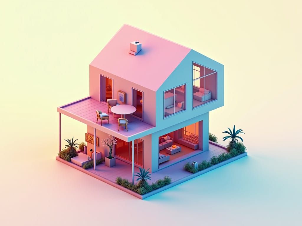 Cyberpunk Habbo House Concept in Neon Colors