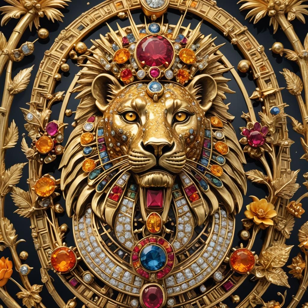 Antique Gold Brooch Featuring Lioness Goddess Sekhmet