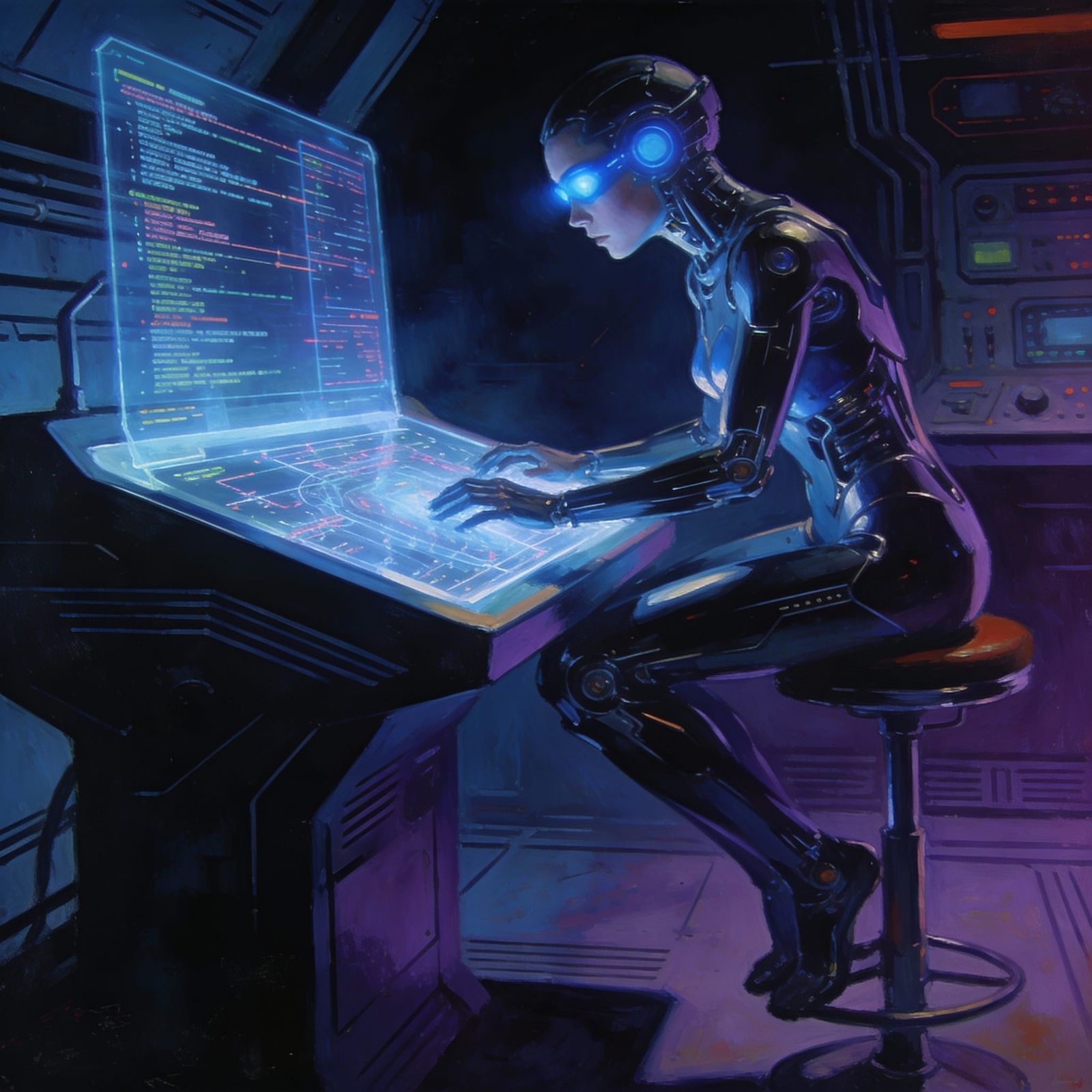 Sci fi android using a terminal