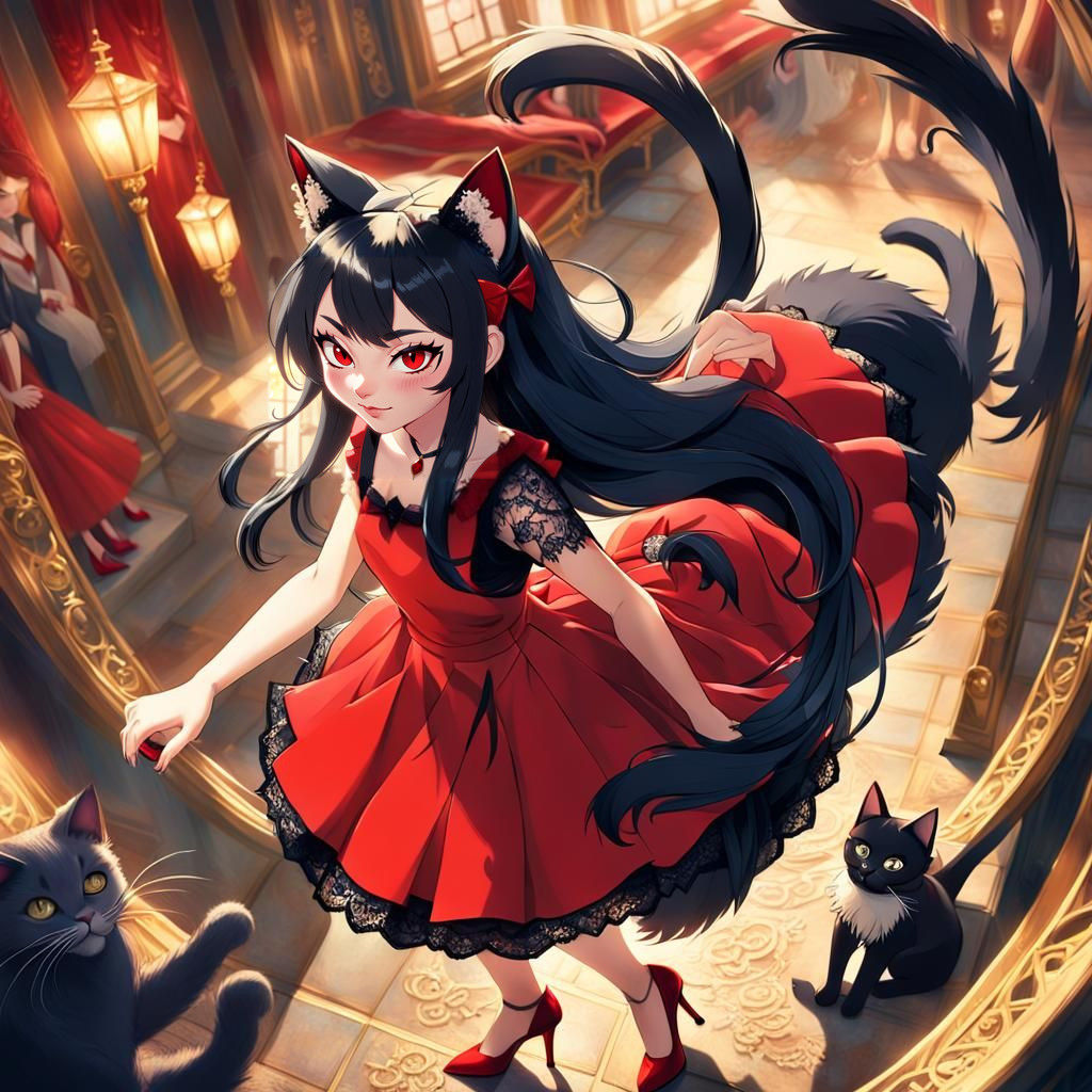 French Feline Goddess in Red Velvet