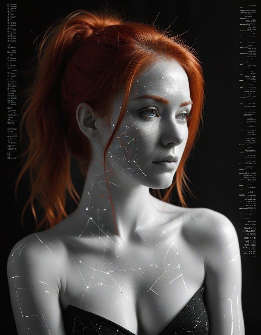 Glitch Art Portrait of Woman with Red Hair